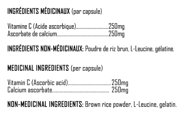 XPN - Vitamin C 500mg + Calcium - Ingredients