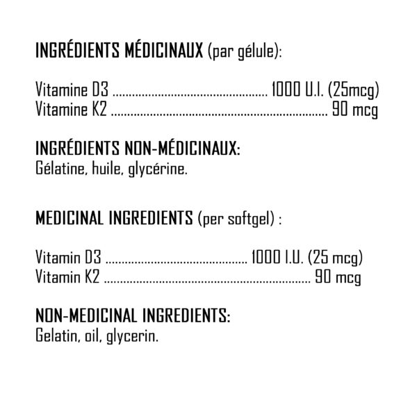 XPN - Vitamin D3+K2 - Ingredients